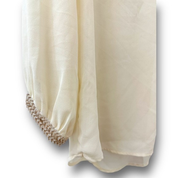 Women’s Boutique Cream Ivory Flowy Blouse Beaded Sleeve Detail Small - Picture 3 of 12